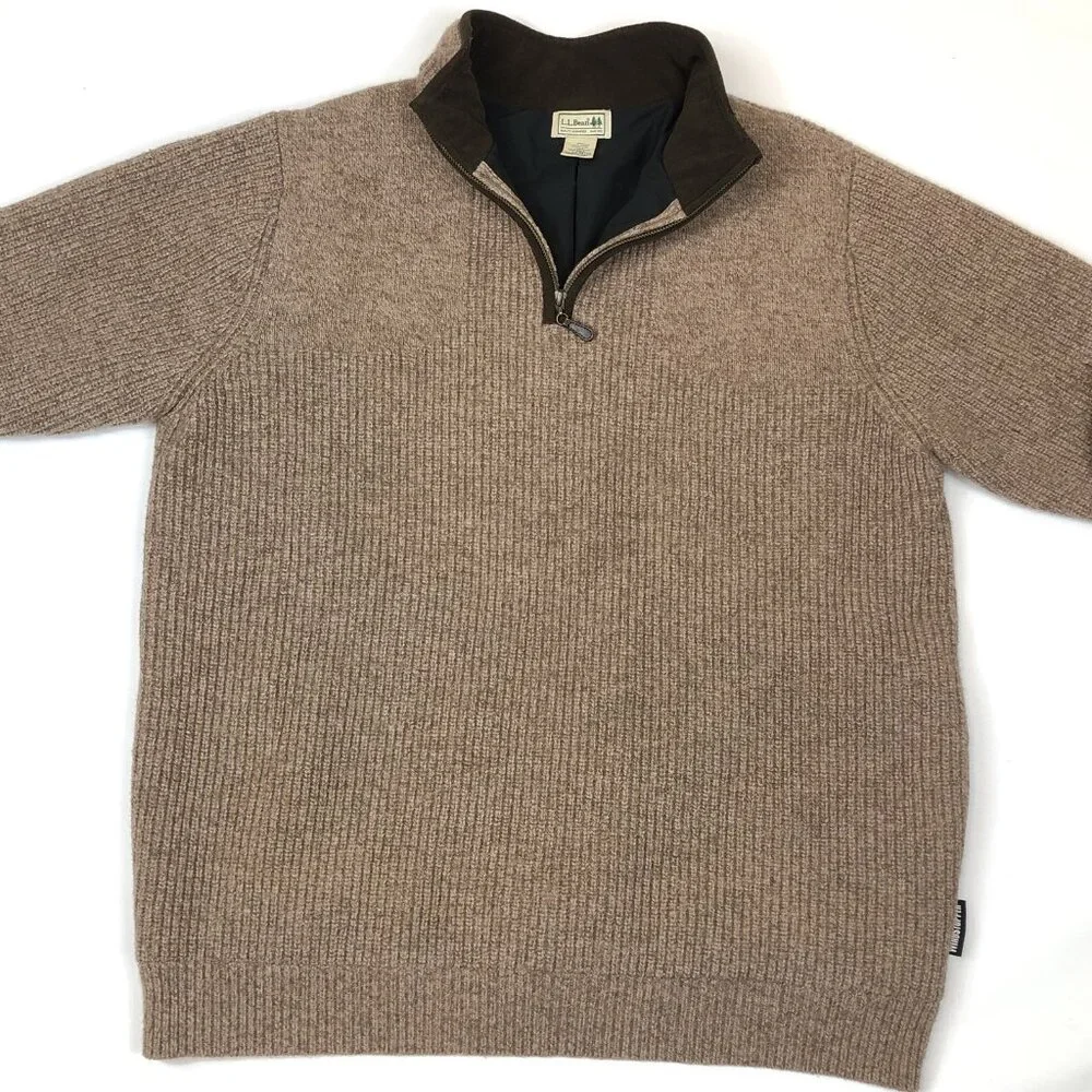 LL Bean Mens Merino Lambs Wool 1/4 Zip Windstopper Waterfowl Sweater Large Tall - Picture 3 of 11